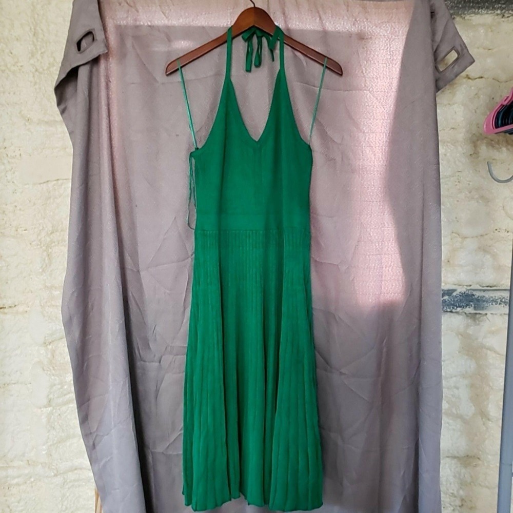 A New Day Dress Womens 2XL Green Solid Sleeveless Halter Fit & Flare Knee Length